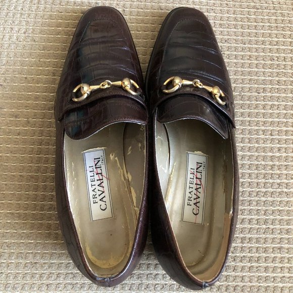 Fratelli Cavallini Women's Brown Croc Leather Print Loafers . - Picture 5 of 14